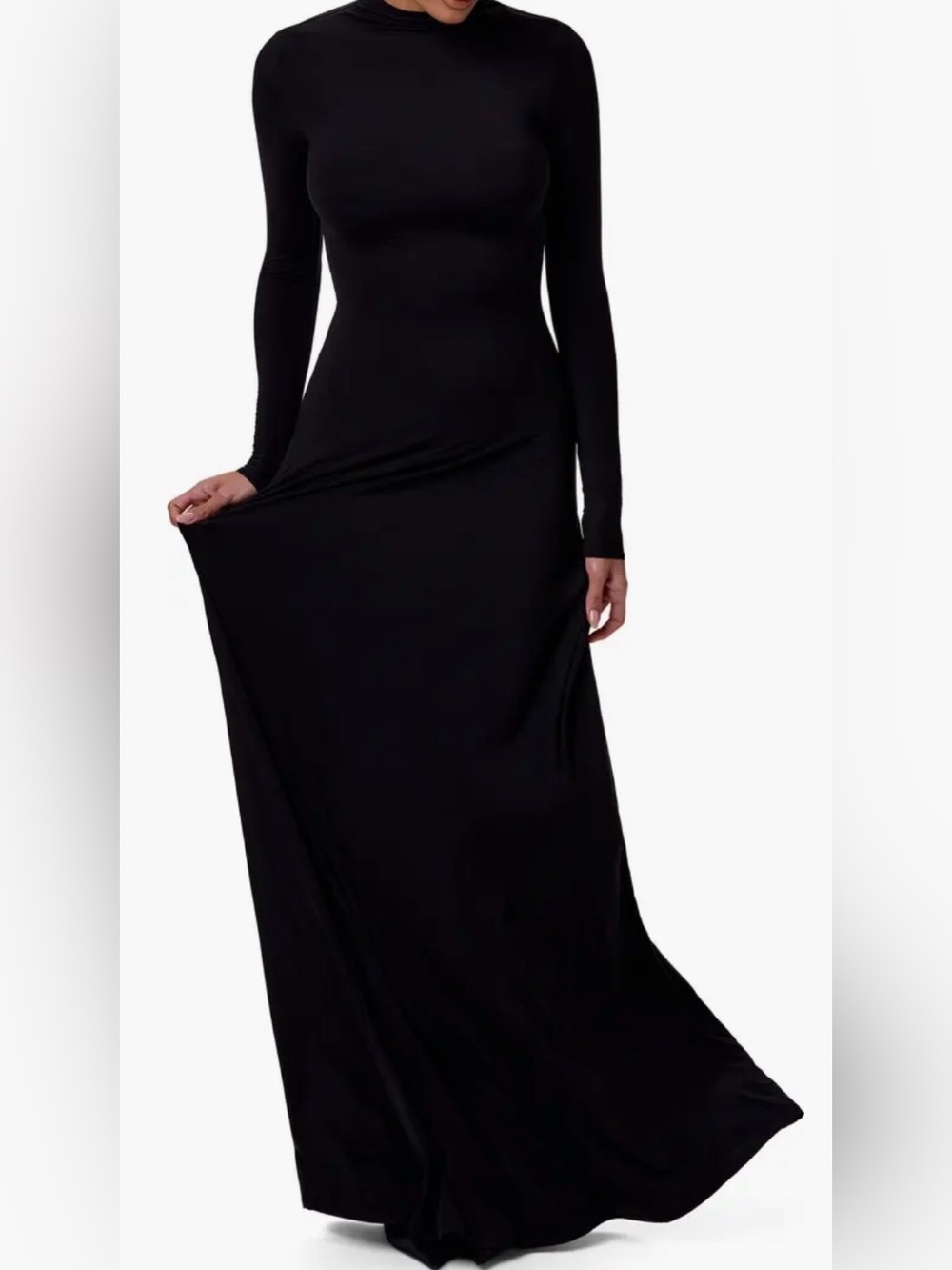 NAKED WARDROBE Mock Neck Black Long Sleeve Maxi Dress NWT
